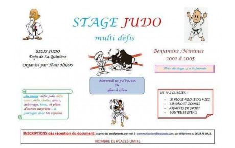 Stage JUDO  Benjamins/Minimes (2002 à 2005)  vacances févier Blois Judo